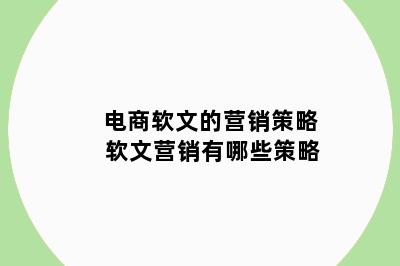 电商软文的营销策略 软文营销有哪些策略